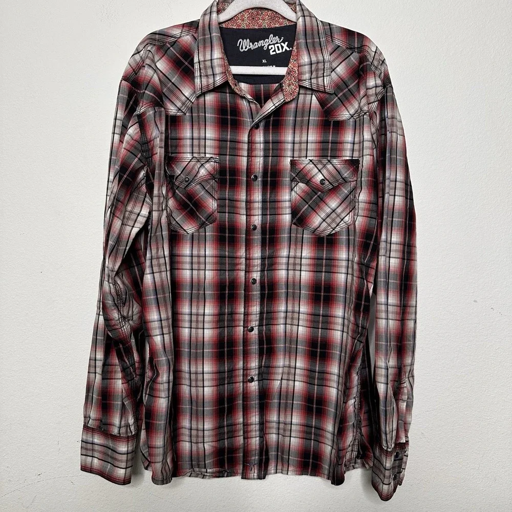 Wrangler 20X‎ Twenty X Western Plaid Pearl Snap Shirt MJ1246M Size Mens XL